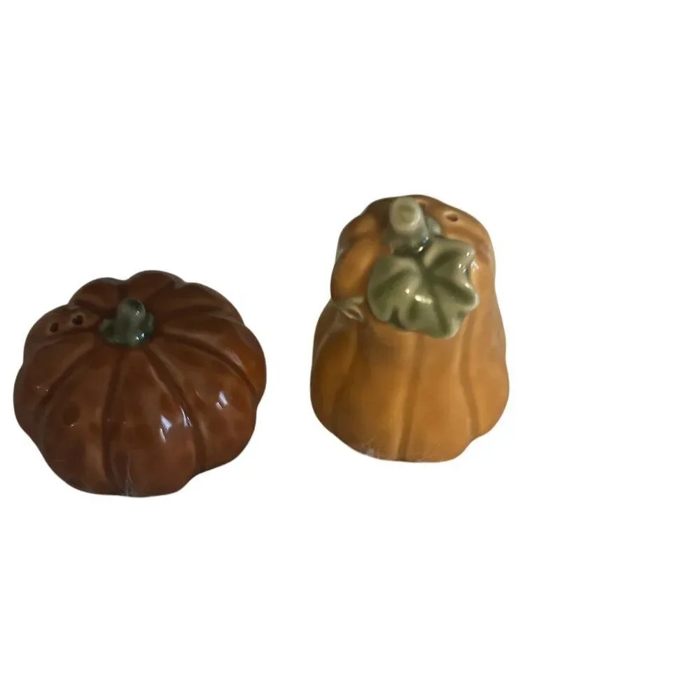 Celebrate Fall Together Pumpkin Gourd Salt‎ & Pepper Shaker Set Autumn Stoneware